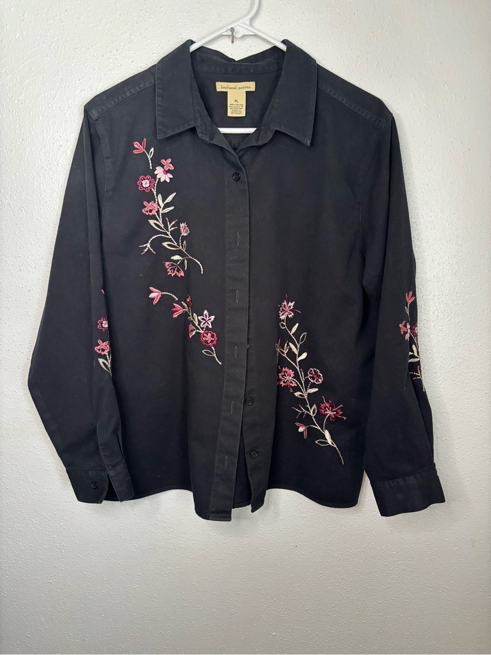 Vintage Bechamel Black Cotton Button-Up Shirt with Cream Label